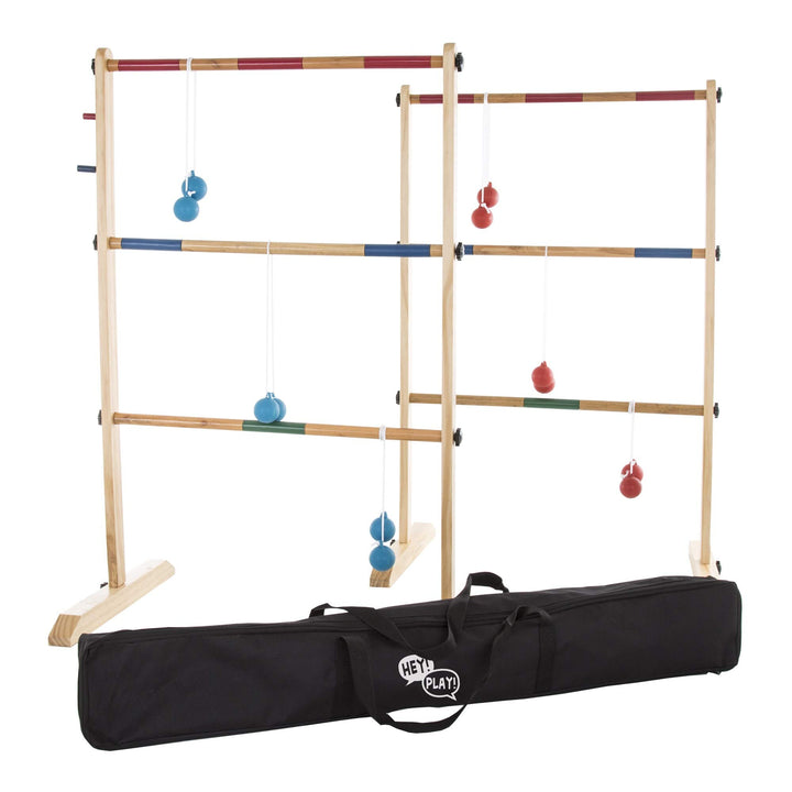 Double Wooden Ladder Toss with 6 Bolas - Natural Wood 19 X 25 38.5