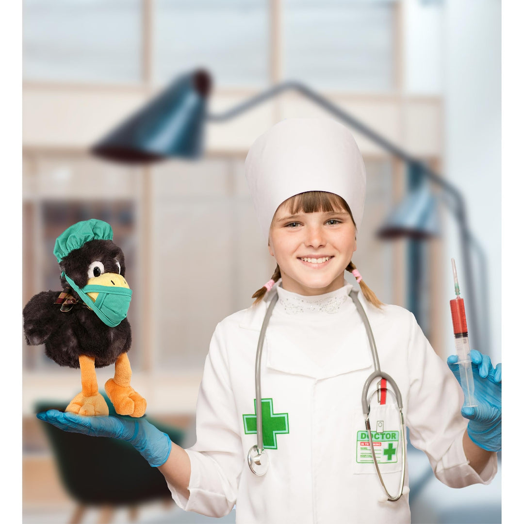 Sitting Crow Doctor Plush Toy with Cute Scrub Uniform and Cap 9.5