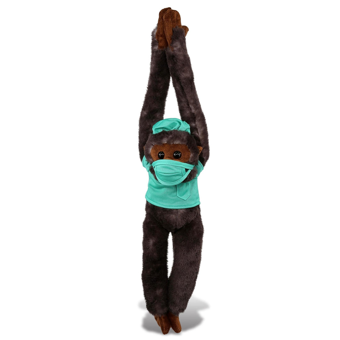 Long Arms Black Capuchin Monkey Doctor Plush W/Scrub Uniform 21 Inches Green Polyester