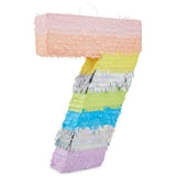 Large Number 7 Pinata For Girl's 7th Birthday Party Decorations Rainbow Pastel (21x15x4 In) Multi Color Children's Paper Matte