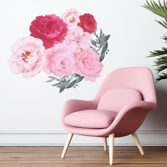 Elegant Oversized Blush Pink Peonies Wall Stickers Decals