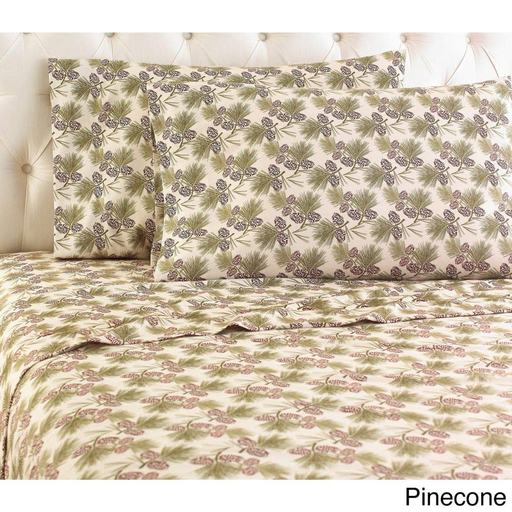 Girls Beige Brown Pinecone Sheet Queen Set, Light Green Color Pine Fruit Pine Nut Pine Tree Pattern Kids Bedding for Bedroom, Modern Classic Nature Forest Themed Teen, Flannel