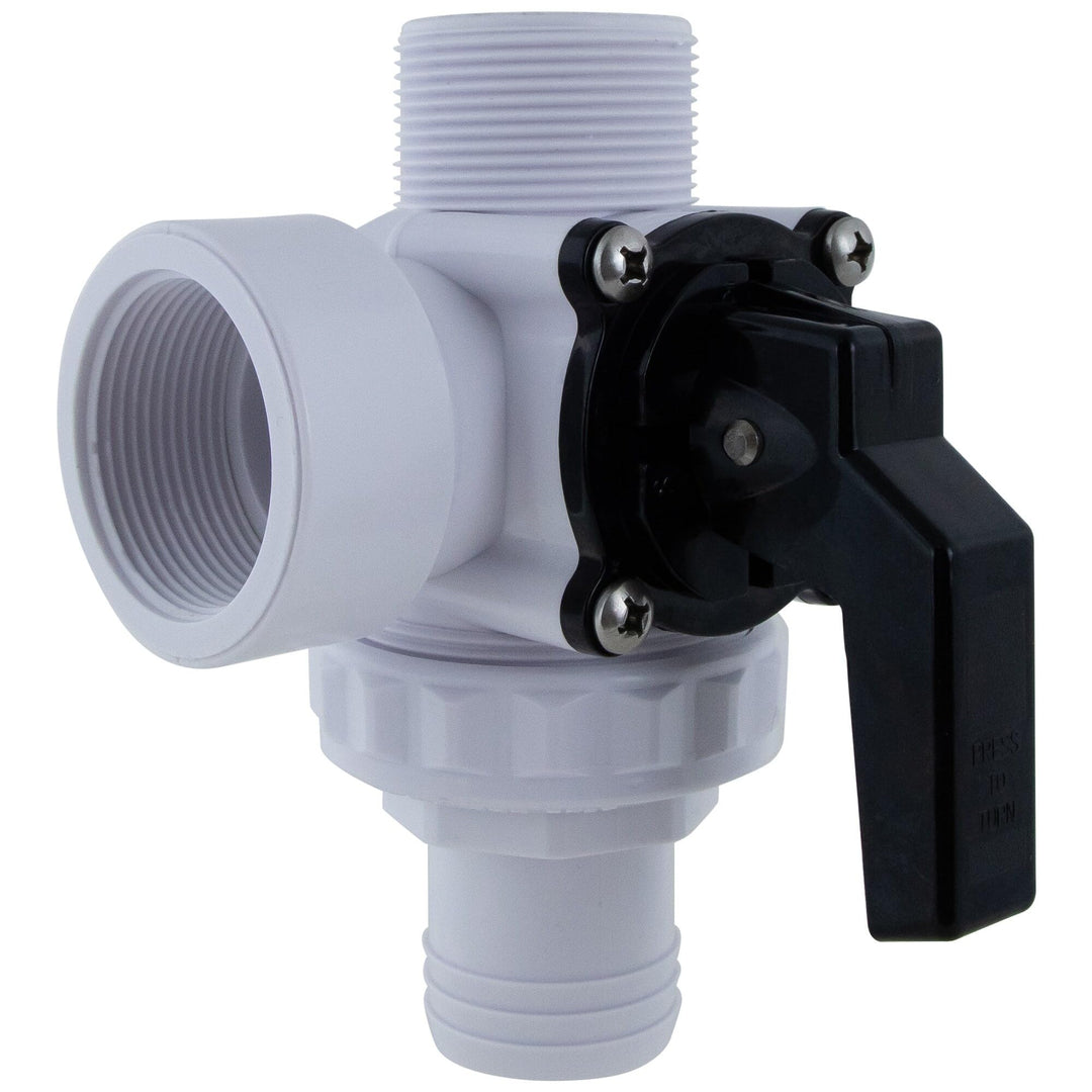 6.25-inch White Hydrotools Swimming Pool And Spa Standard Left Outlet 3-way Ball Valve 6.25" Plastic