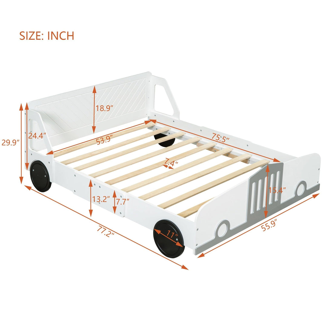 Full Size Bed Kids Car White Mid-Century Modern Contemporary Wood