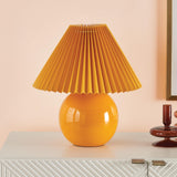 Nourison 13" Orange Ceramic Round Lamp with Pleated Shade for Bedroom, Living Room, Console, End Table, Kids Room, Dorm