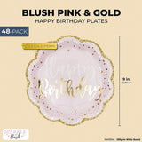 Pink Happy Birthday Party Plates With Gold Glitter Edges (9 In 48