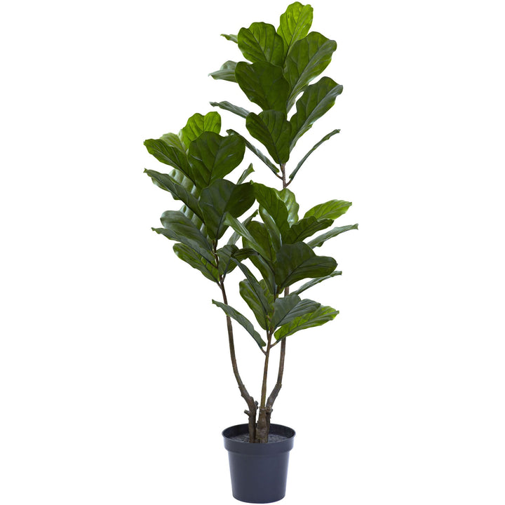 Nearly Natural 65IN Tall Artificial Fiddle Leaf Fig Tree Indoor/Outdoor Home Décor, Fake Tree with Black Nursery Planter, Faux Fiddle Leaf Fig Tree for Patio or Porch, UV Resistant