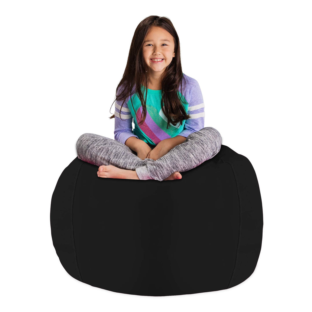 Posh Stuffable Kids Stuffed Animal Storage Bean Bag Chair Cover - Childrens Toy Organizer, Large 38" - Solid Black