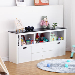 Kids Toy Storage Cabinet White Modern Contemporary MDF Natural Finish