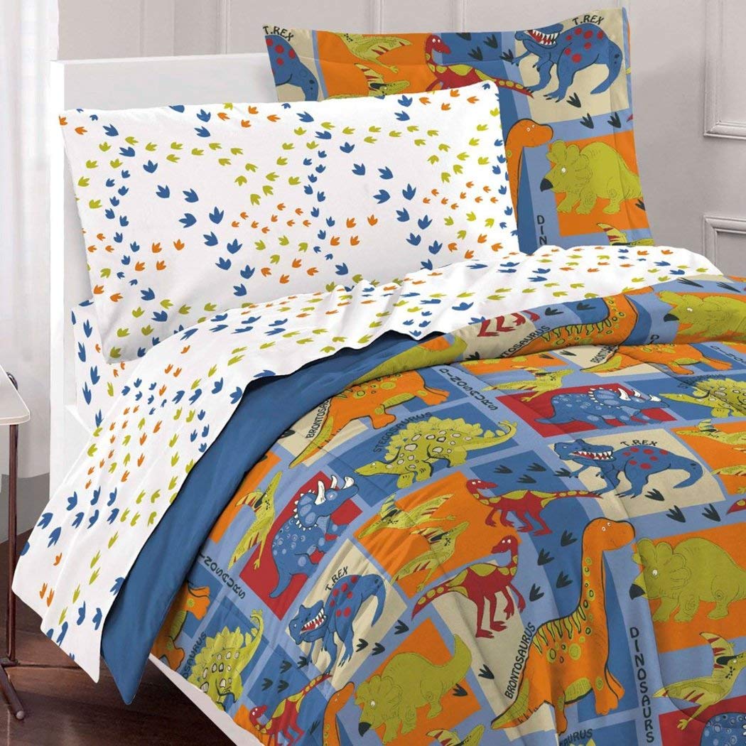 Kids Dinosaur Themed Comforter Set All Over Cute Dino Print Fun