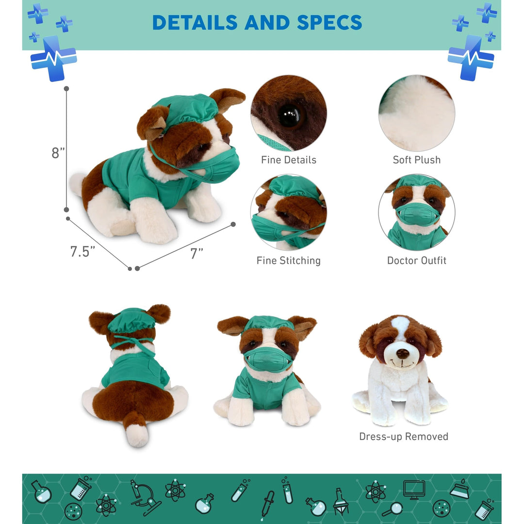 Dog Doctor Plush with Cute Scrub Uniform and Cap 8 Inches Brown