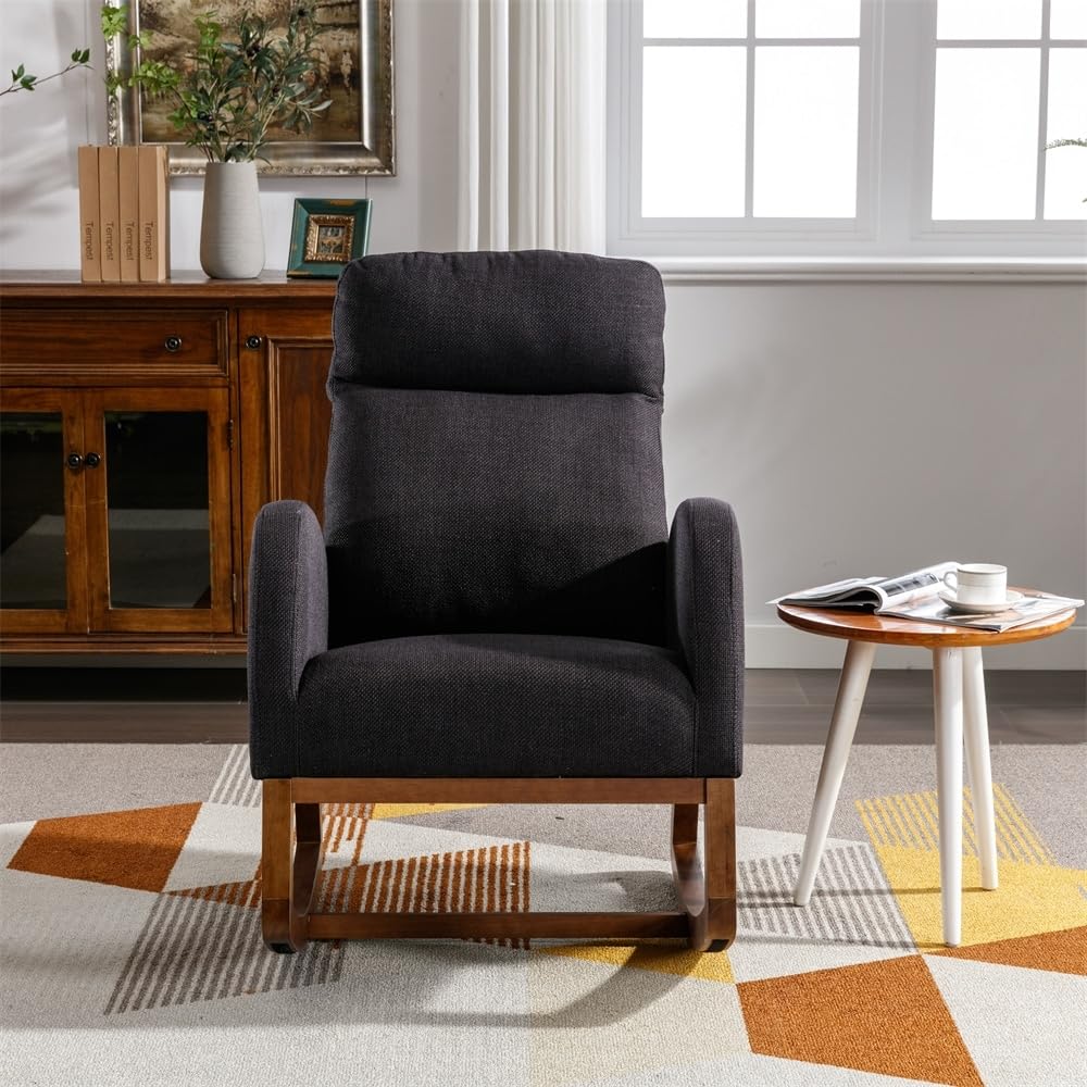 Modern Comfortable Nursery Rocking Chair for Living Room Black Contemporary Linen