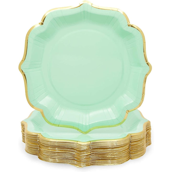 Green Paper Plates With Scalloped Edge For Birthday Party (9 In 48 Pack) Solid Casual Round Wood