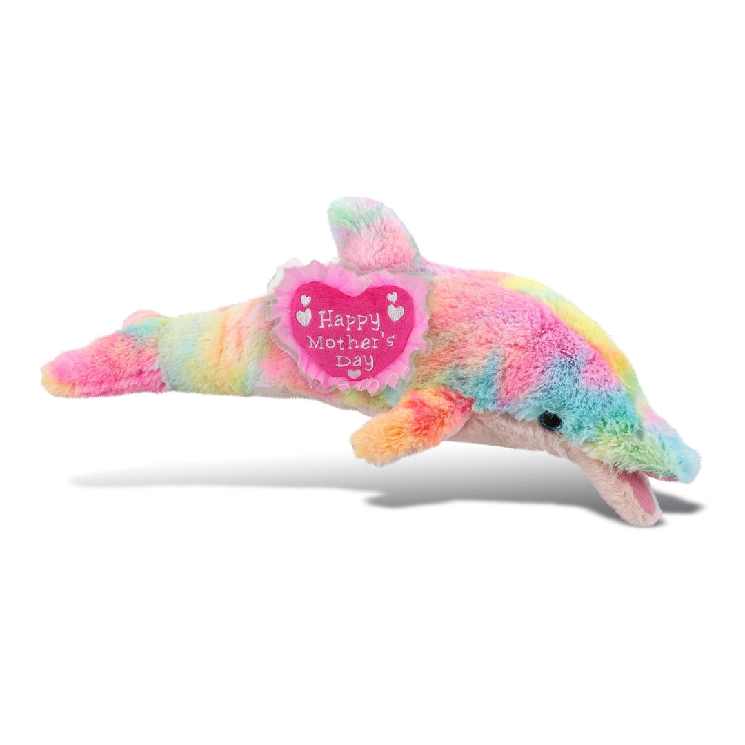 Rainbow Dolphin with Pink Heart Message 14 Inches Multi Color Polyester