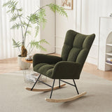 Solid Wood Legs Rocking Chair Nursery with Teddy Fabric Upholstered