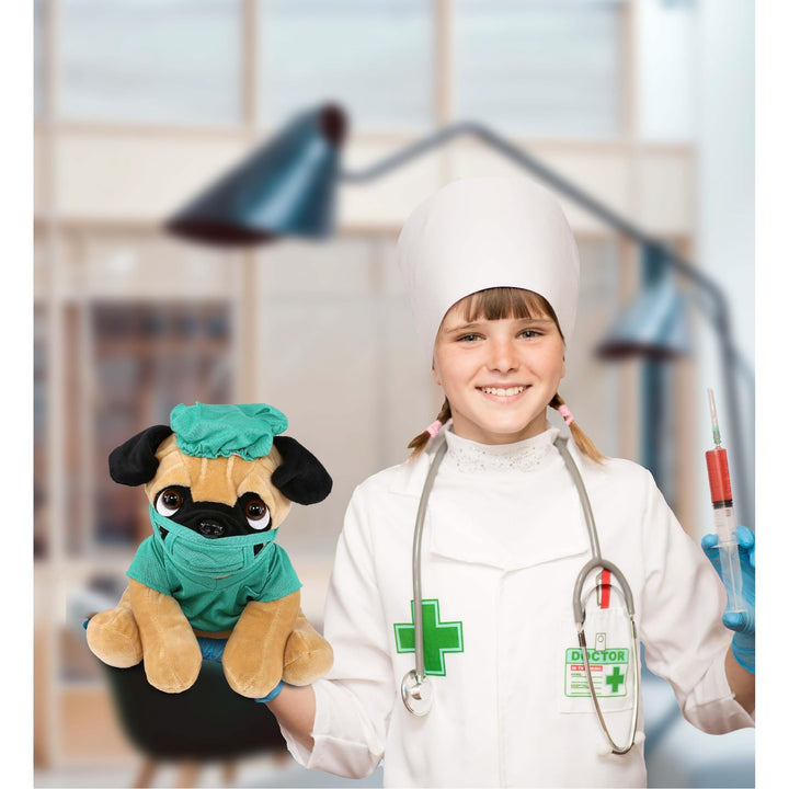 Pug Dog Doctor Plush with Cute Scrub Uniform and Cap Outfit 10