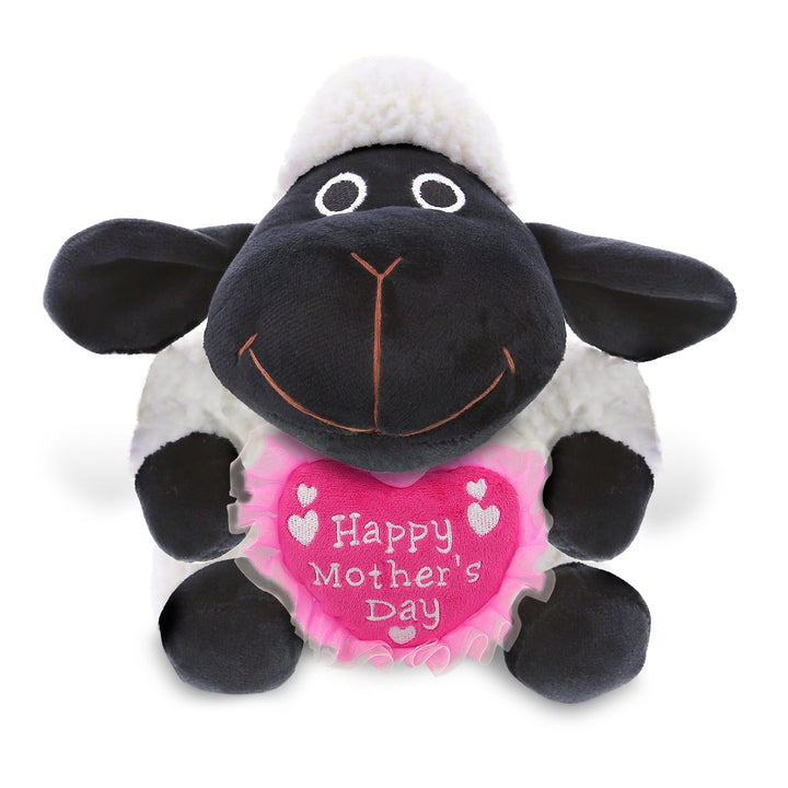 Happy Mother's Day Soft Plush Black Nose Sheep with Pink Heart 6 Inches White Polyester