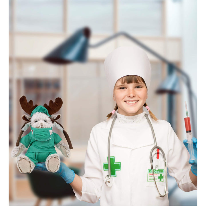 Moose Doctor Plush with Clothes Toy Scrub Uniform and Cap 9 Inches