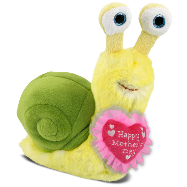 Soft Plush Yellow Snail Small with Pink Heart 5.5 Inches Green Polyester