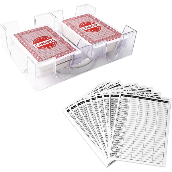 Cards Game Set with 2-Deck Red Point Values A Revolving Card Holder/Tray 50 Score Pads