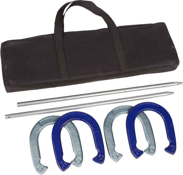 Tailgate 360 Powder Coated and Waterproof Steel Professional Horseshoe Set, Blue, Silver