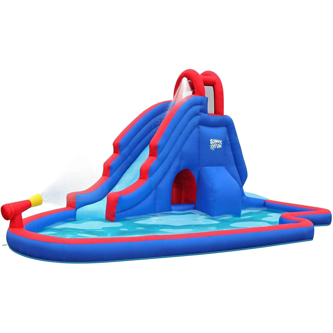 Slide 'N Spray Inflatable Water Park Blow Up Pool with Air Pump Blue Included