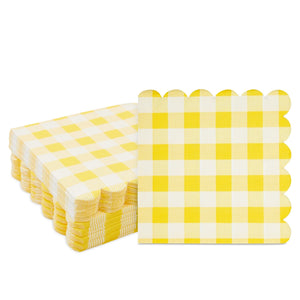 Pack Yellow Plaid Paper Napkins for Birthday Party Supplies (6.5 X 6.5 in) Square Synthetic Fiber