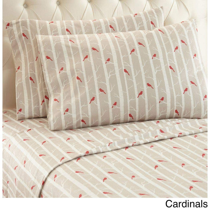 Girls Light Brown Cardinals Birds Sheet Twin Set, Light Red Color Bird On Branch Trees Pattern Kids Bedding for Bedroom, Modern Classic Forest Garden Nature Themed Teen, Flannel