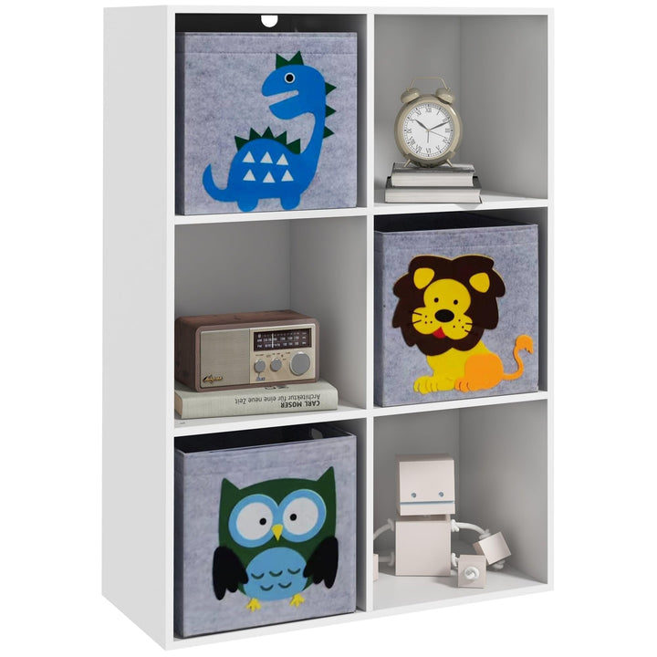 Children's Toy Organizer Storage with 3 Bins and Cute Animal Design Shelf White Modern Contemporary MDF Antique