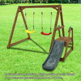 2 in 1 Natural Outdoor Wood ing Set for Backyard with Slide Brown