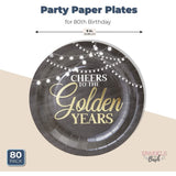 80th Birthday Party Paper Plates (9 Inches 80 Pack) Black Holiday