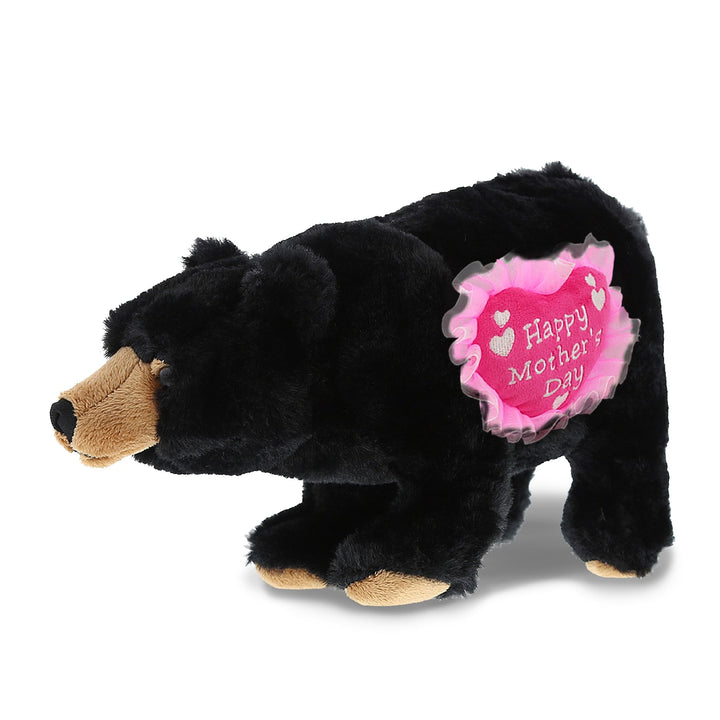 Happy Mother's Day Soft Plush Wild Black Bear with Pink Heart 11 Inches Brown Polyester