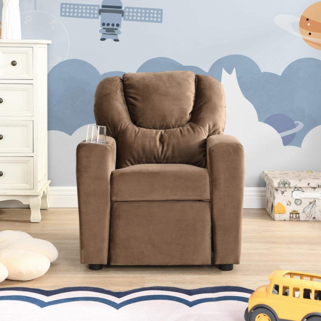 Kids Recliner Chair Upholstered Couch with One Cup Holder Footrest