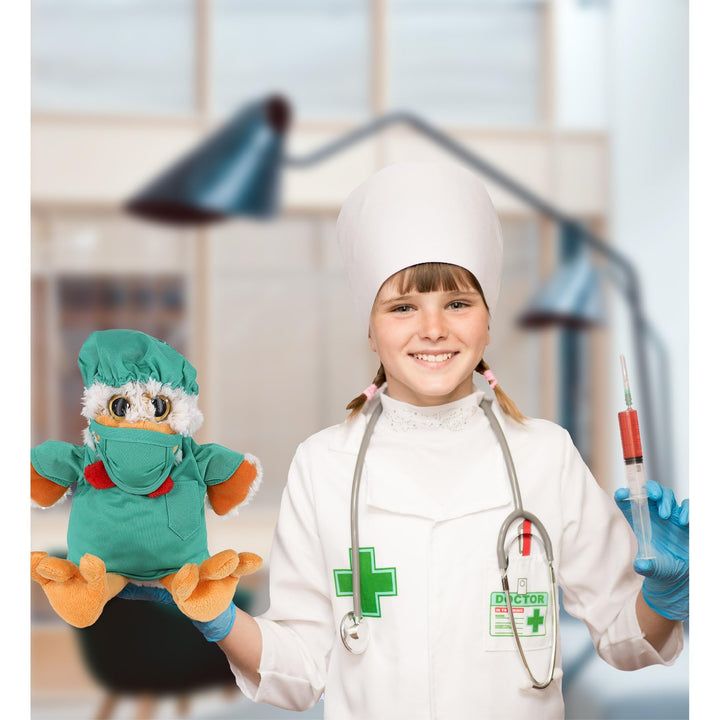 Sitting Rooster Doctor Plush with Cute Scrub Uniform and Cap 9