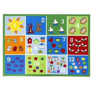 Number Learning Kids Fun Play Mat Educational Reversible Rug 31"x58" 31" X 58" Green Tween Rectangle Polyester Latex Free Pet Friendly