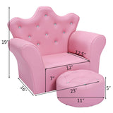 Kids Sofa PVC Leather Princess with Embedded Crystal Pink Modern