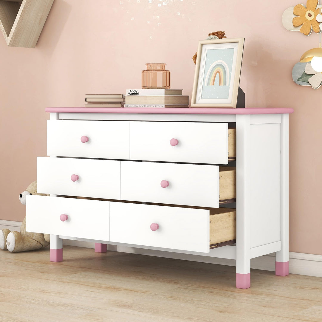 Wooden Storage Dresser with 6 Drawers Cabinet for Kids Bedroom