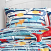 Blue Sharks Fish Sea Life Kids Comforter Set Embroidery Soft Bedding