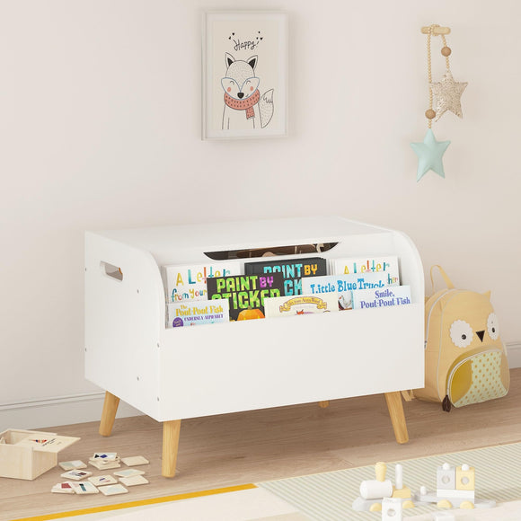 Wooden Kids Toy Storage Organizer with Flip-top Lid and Safety Hinge White Industrial Modern Contemporary MDF