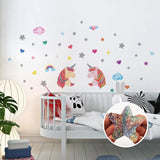 Cute Unicorn with Glitter Stars Kids Wall Stickers Nursery Decals Art Multi