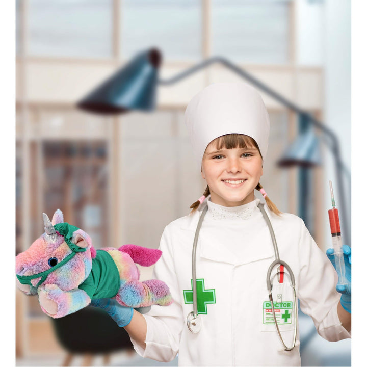 Laying Rainbow Unicorn Doctor Plush with Scrub Uniform and Cap 16