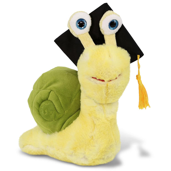 Yellow Snail Graduation Plush with Gown and Cap Tassel 9 Inches Black Green Polyester