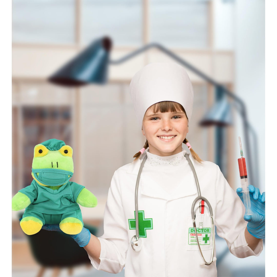 Frog Doctor Plush Toy with Cute Scrub Uniform and A Cap Outfit 6