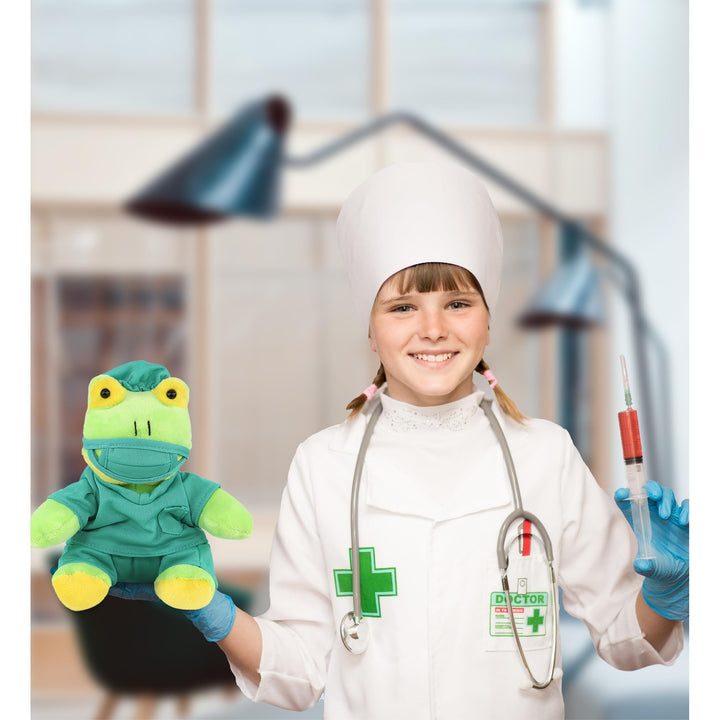 Frog Doctor Plush Toy with Cute Scrub Uniform and A Cap Outfit 6