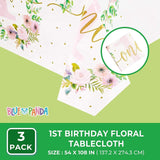 3 Rectangle Plastic Tablecloths Floral Girl Baby One 1st Birthday