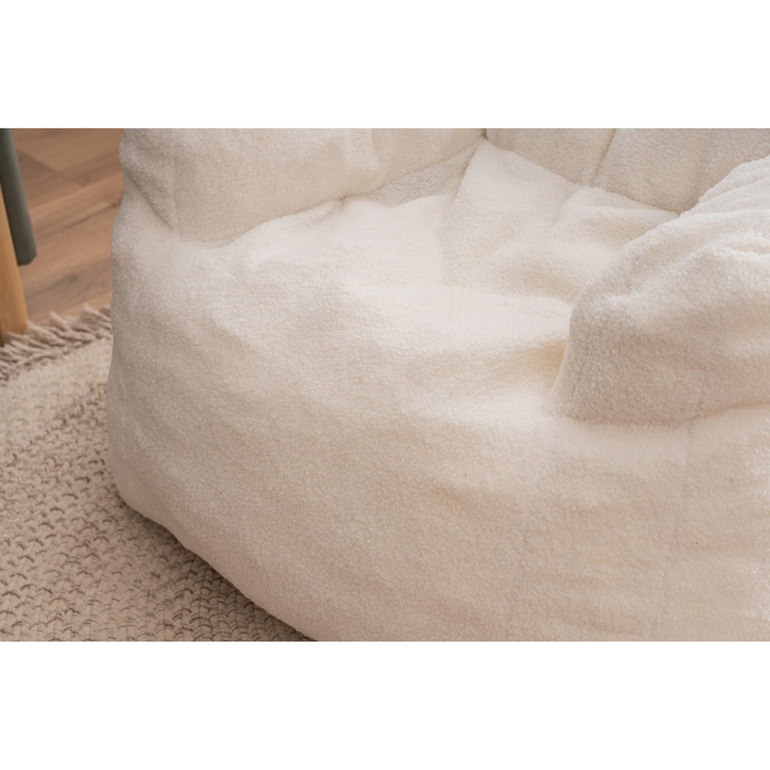 Soft Tufted Foam Bean Bag Chair with Teddy Fabric White Modern