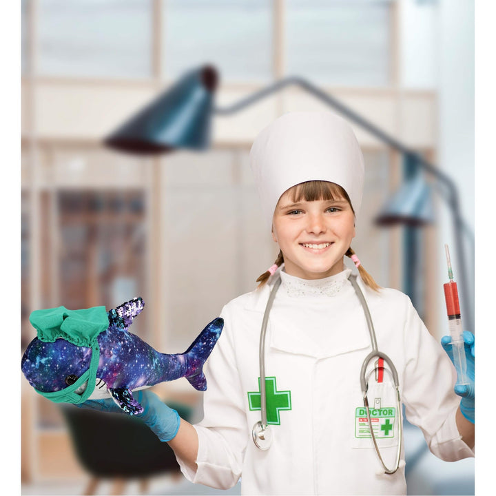 Shark Doctor Plush Toy with Cute Scrub Uniform and Cap Outfit 12