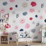 Oversized Flowers Blue and Pink Wall Stickers Decals Multi