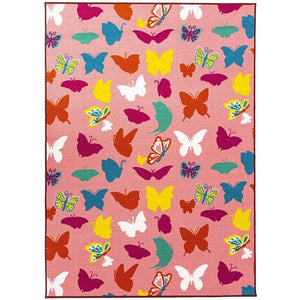 Pink Butterflies Kids Fun Play Mat Educational Reversible Rug 31"x58" 31" X 58" Tween Rectangle Polyester Latex Free Pet Friendly