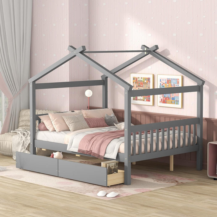 Bed Playhouse Design Full Size Kids Grey Mid-Century Modern